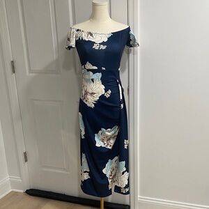 Floral Off-Shoulder Navy Dress